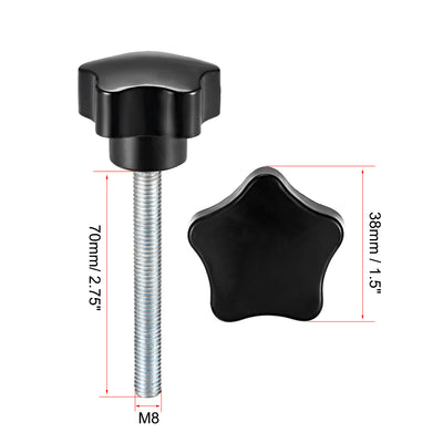 Harfington Star Knobs Grips Male Thread  Steel Zinc Stud Black Placement PP