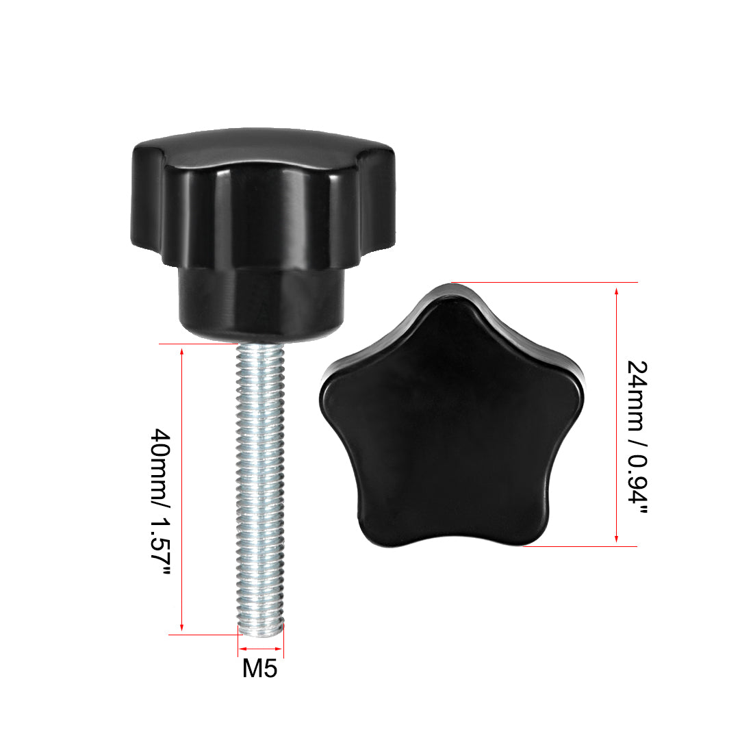 Harfington 5Pcs Star Knob Grip Male Thread  Steel Zinc Stud Black PP