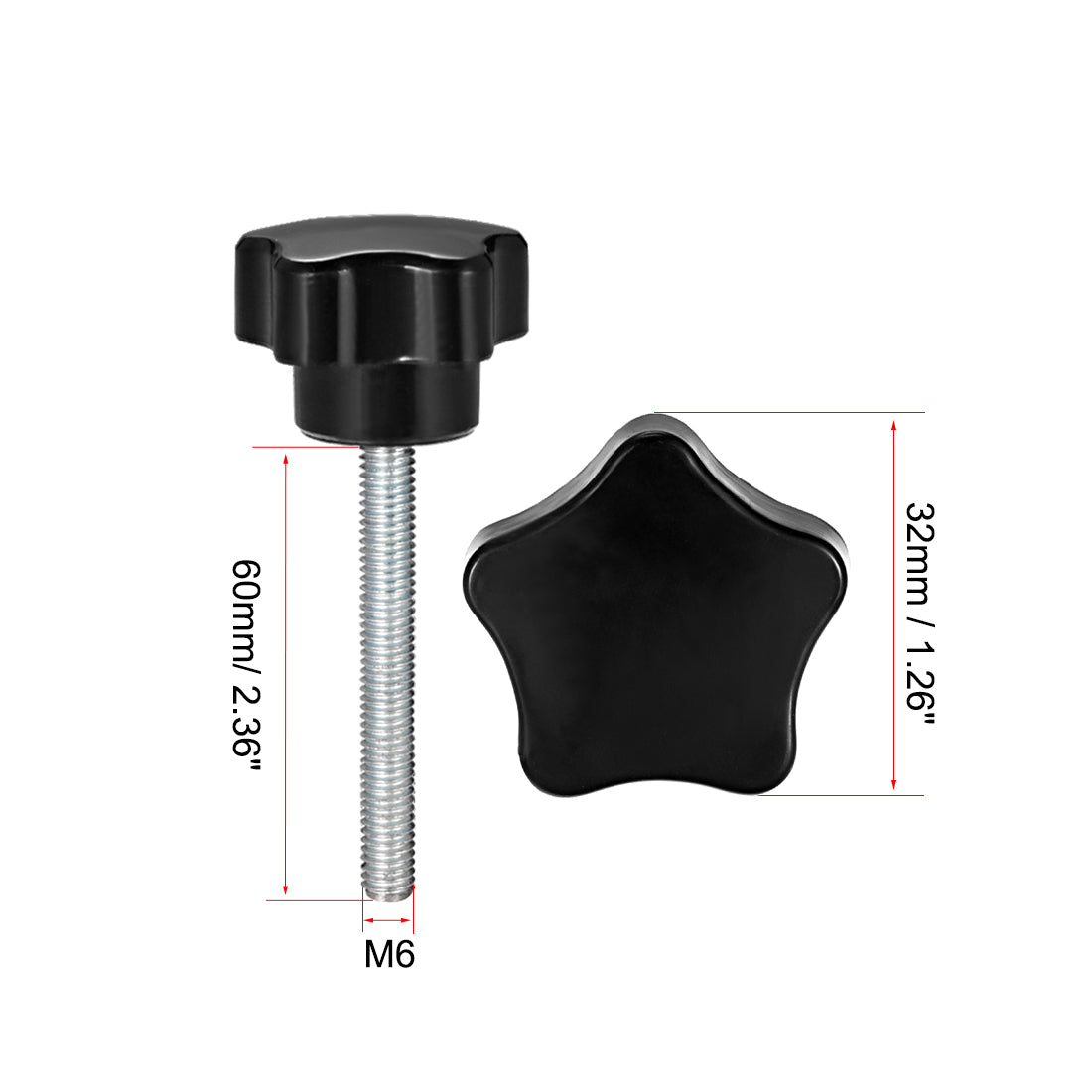 Harfington 6 Pcs Star Knob Grips Male Thread  Steel Zinc Stud Replacement PP