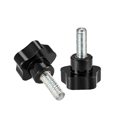 Harfington 5Pcs Star Knob Grip Male Thread  Steel Zinc Stud Black PP