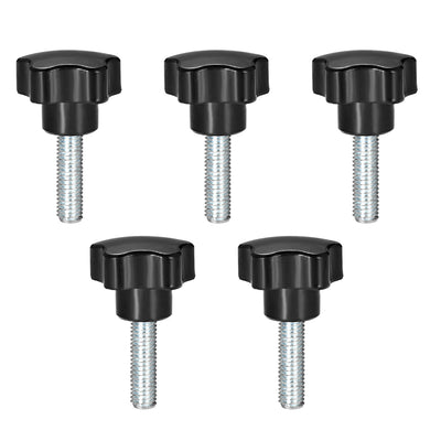 Harfington 5Pcs Star Knob Grip Male Thread  Steel Zinc Stud Black PP