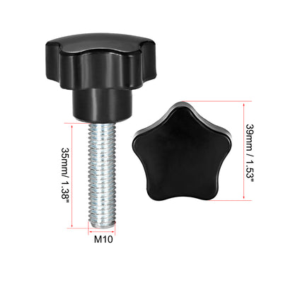 Harfington Star Knobs Grips Male Thread  Steel Zinc Stud Black PP