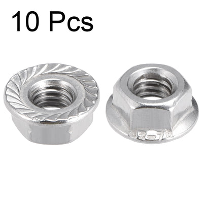 Harfington M6 Serrated Flange Hex Lock Nuts, 304 Stainless Steel, 10 Pcs