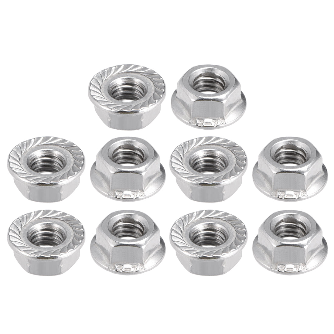 Harfington M6 Serrated Flange Hex Lock Nuts, 304 Stainless Steel, 10 Pcs