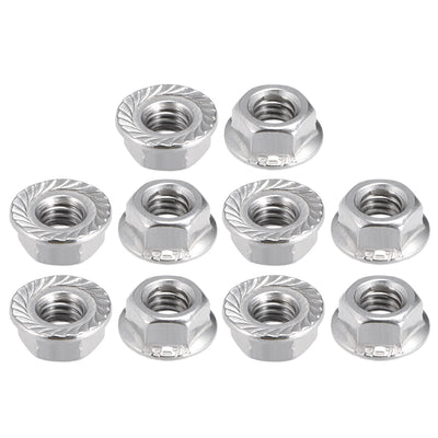 Harfington M6 Serrated Flange Hex Lock Nuts, 304 Stainless Steel, 10 Pcs