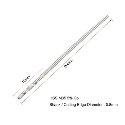 Harfington 0.8mm Twist Drill High Speed Steel Bit HSS-Co 5% M35 Cobalt 20pcs