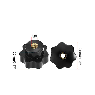 Harfington 6 Pcs Star Knob Grip Handle M6 Diameter 31mm Brass Insert Female Thread Black
