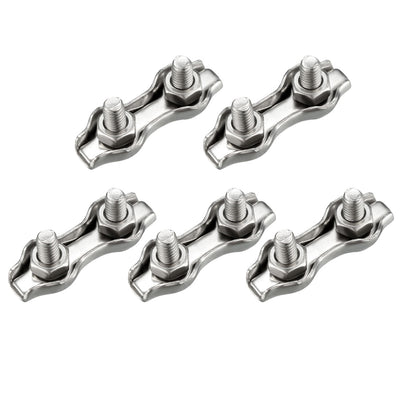 Harfington 5 Pcs 316 Stainless Steel Duplex Wire Rope Clip Cable Clamp Suit For 0.8-1.5mm Rope