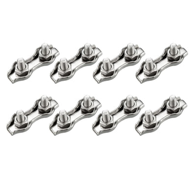 Harfington 8 Pcs 316 Stainless Steel Duplex Wire Rope Clip Cable Clamp Suit For 0.8-1.5mm Rope