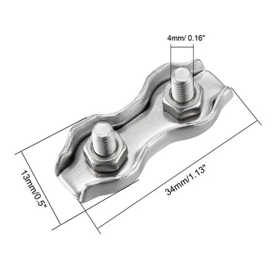 Harfington 316 Stainless Steel Duplex 2-Post Wire Rope Clip Cable Clamp 8 Pcs  Suit for 4mm Rope