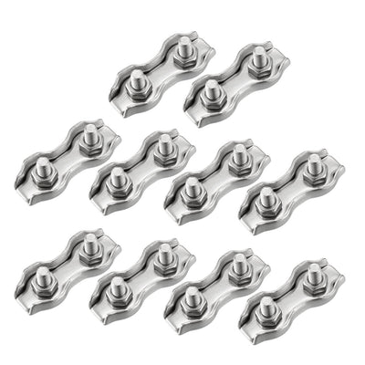 Harfington 10 Pcs 316 Stainless Steel Duplex Wire Rope Clip Cable Clamp Suit For 2mm Rope