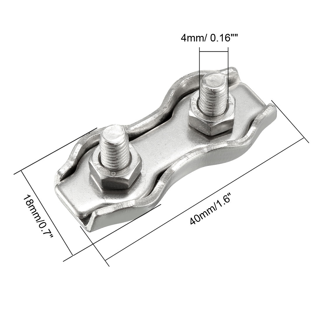Harfington M4 316 Stainless Steel Duplex 2-Post Wire Rope Clip Cable Clamp 2 Pcs Suit for 4mm Rope