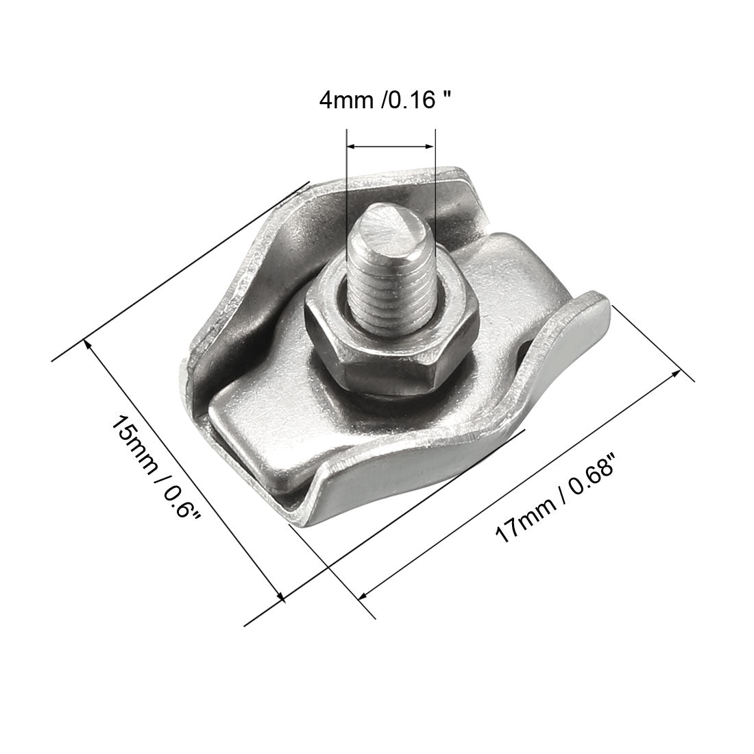 Harfington 5 Pcs 304 Stainless Steel Single Wire Rope Clip Cable Clamp for 1.5mm-2mm Rope