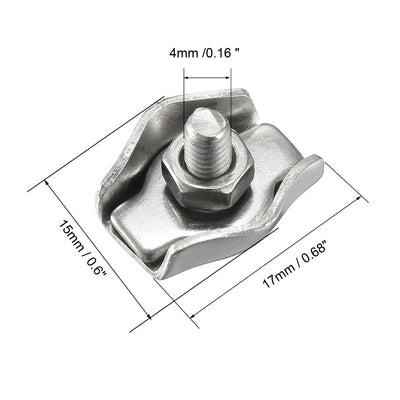 Harfington 5 Pcs 304 Stainless Steel Single Wire Rope Clip Cable Clamp for 1.5mm-2mm Rope