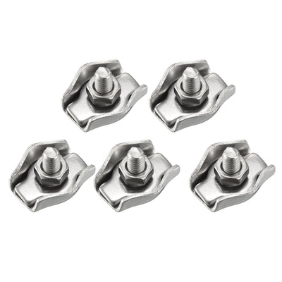 Harfington 5 Pcs 304 Stainless Steel Single Wire Rope Clip Cable Clamp for 1.5mm-2mm Rope