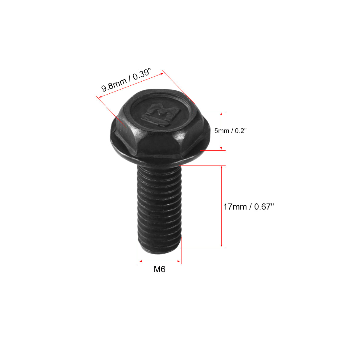 Harfington M6x17mm Hex Flange Bolts Left Hand Thread 8.8 Grade Carbon Steel Black 4pcs