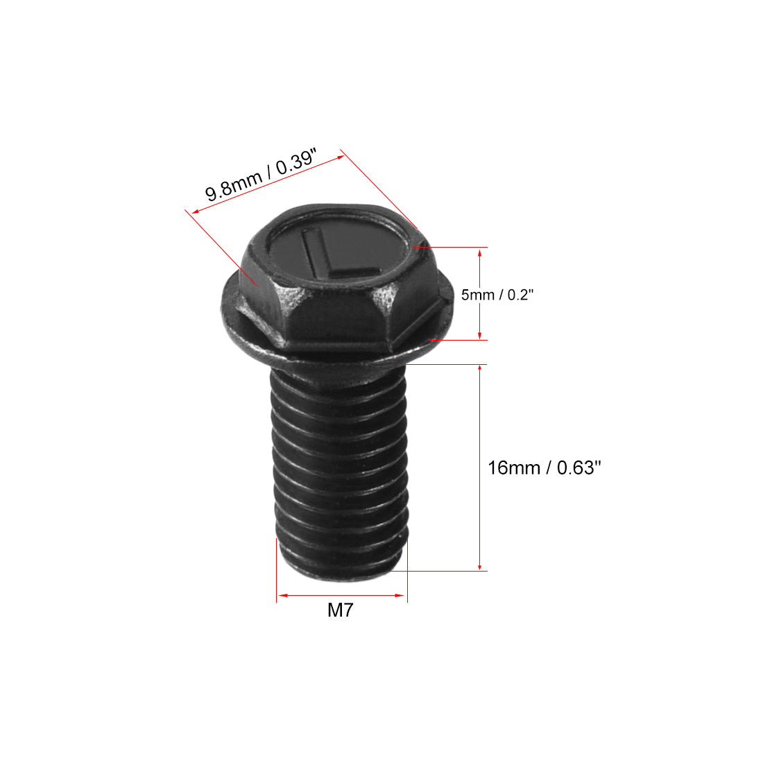Harfington M7x16mm Hex Flange Bolts Left Hand Thread 8.8 Grade Carbon Steel Black 4pcs