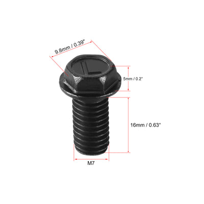 Harfington M7x16mm Hex Flange Bolts Left Hand Thread 8.8 Grade Carbon Steel Black 4pcs