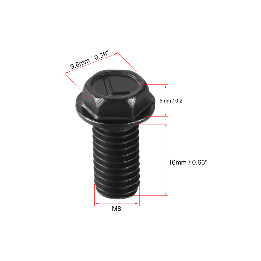 Harfington M8x16mm Hex Flange Bolts Left Hand Thread 8.8 Grade Carbon Steel Black 2pcs