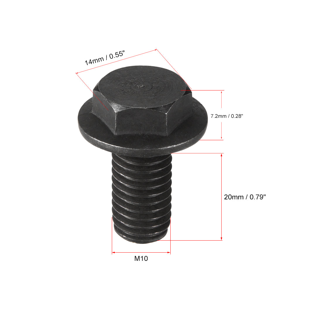 Harfington M10x20mm Hex Flange Bolts Left Hand Thread 8.8 Grade Carbon Steel Black 2pcs