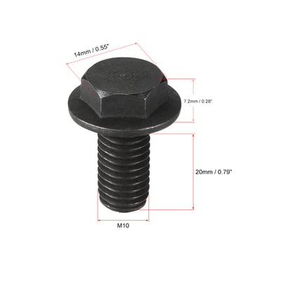 Harfington M10x20mm Hex Flange Bolts Left Hand Thread 8.8 Grade Carbon Steel Black 2pcs