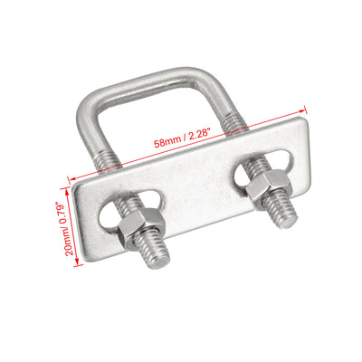 Harfington Square U-Bolts M6 D x 1" W x 2" L 304 Stainless Steel with Nuts Frame