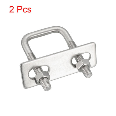 Harfington Square U-Bolts 1"(25mm) Inner Width 304 Stainless Steel M6 with Nuts Frame Straps 2Pcs