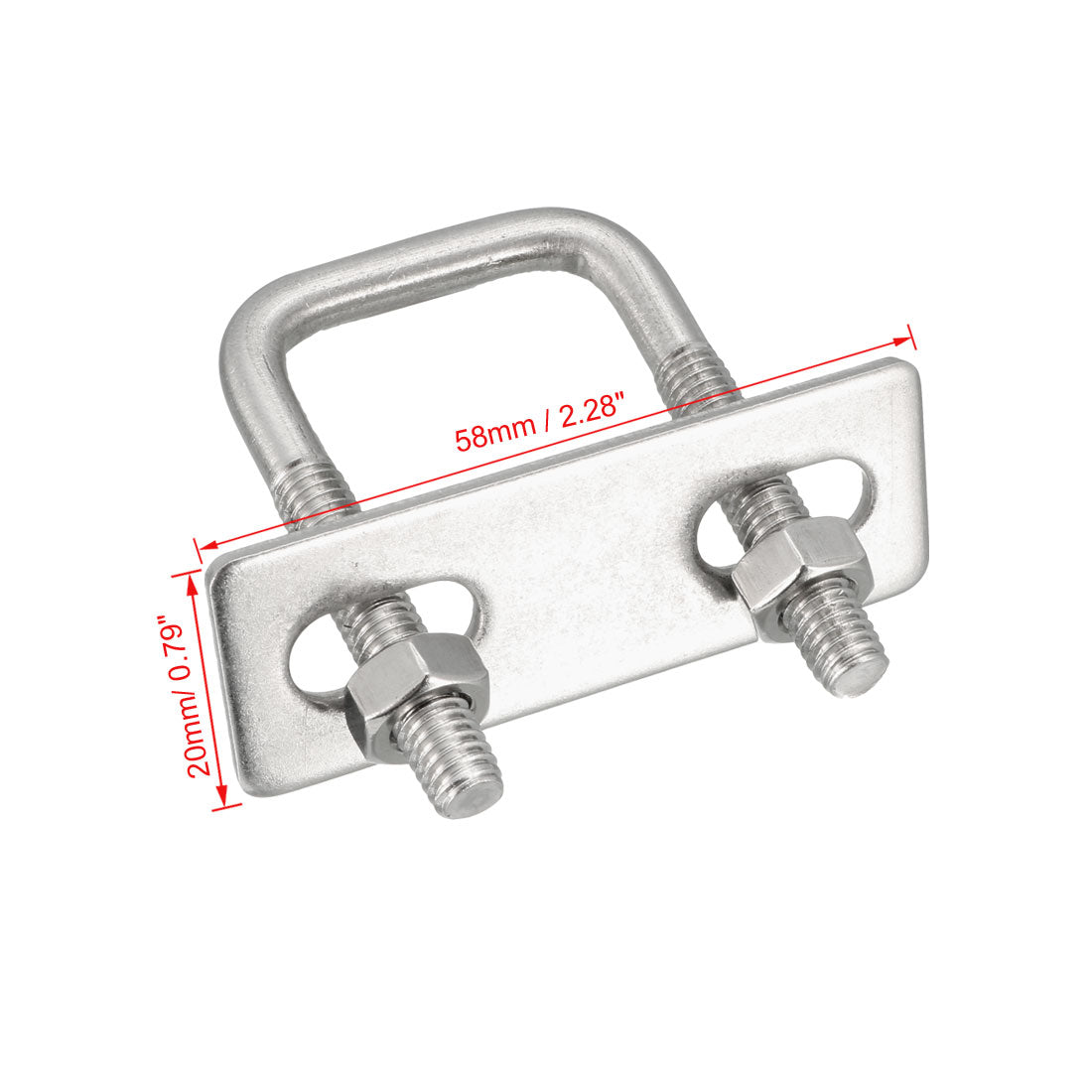 Harfington Square U-Bolts 1"(25mm) Inner Width 304 Stainless Steel M6 with Nuts Frame Straps 2Pcs