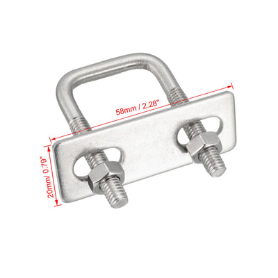 Harfington Square U-Bolts 1"(25mm) Inner Width 304 Stainless Steel M6 with Nuts Frame Straps 2Pcs