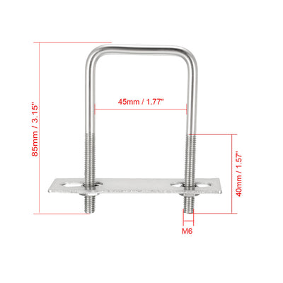 Harfington Square U-Bolts M6 D x 1-3/4" W x 3-3/8" L 304 Stainless Steel with Nuts Frame