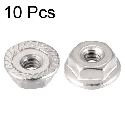 Harfington #6-32 Serrated Flange Hex Lock Nuts, 304 Stainless Steel, 10 Pcs
