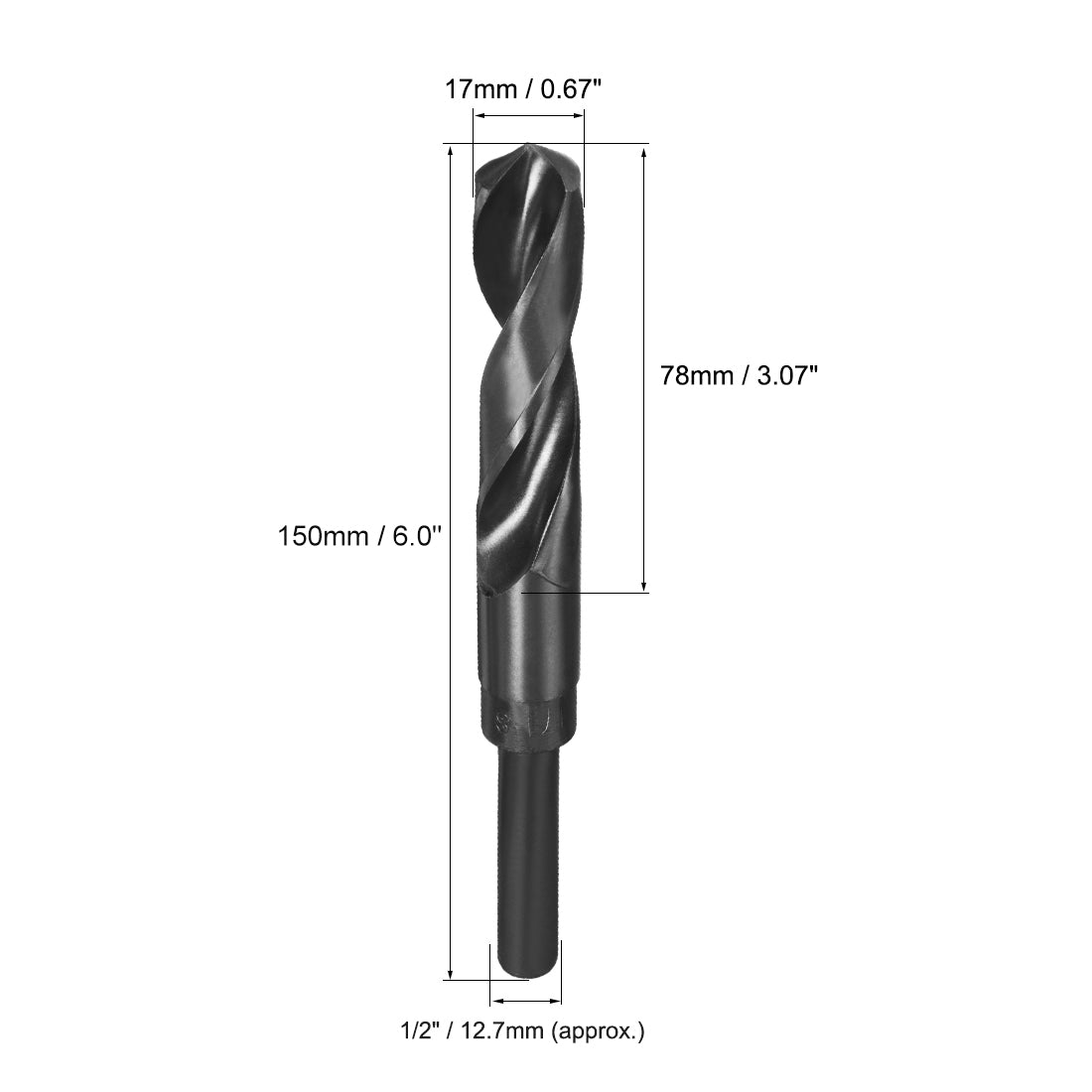 Harfington 17mm Drill Bit HSS 9341 Black Oxide with 1/2 Inch Straight Reduced Shank