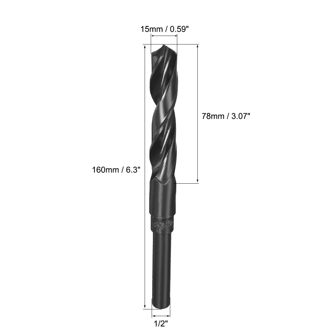 Harfington 15mm Drill Bit HSS 9341 Black Oxide with 1/2 Inch Straight Reduced Shank
