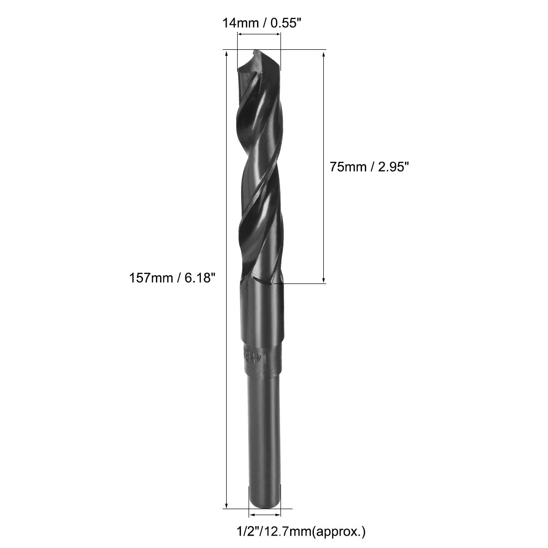 Harfington 14mm Drill Bit HSS 9341 Black Oxide with 1/2 Inch Straight Reduced Shank