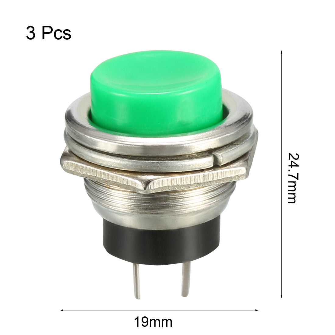 Harfington 16mm Mounting Hole Green Momentary Push Button Switch SPST NO 3pcs