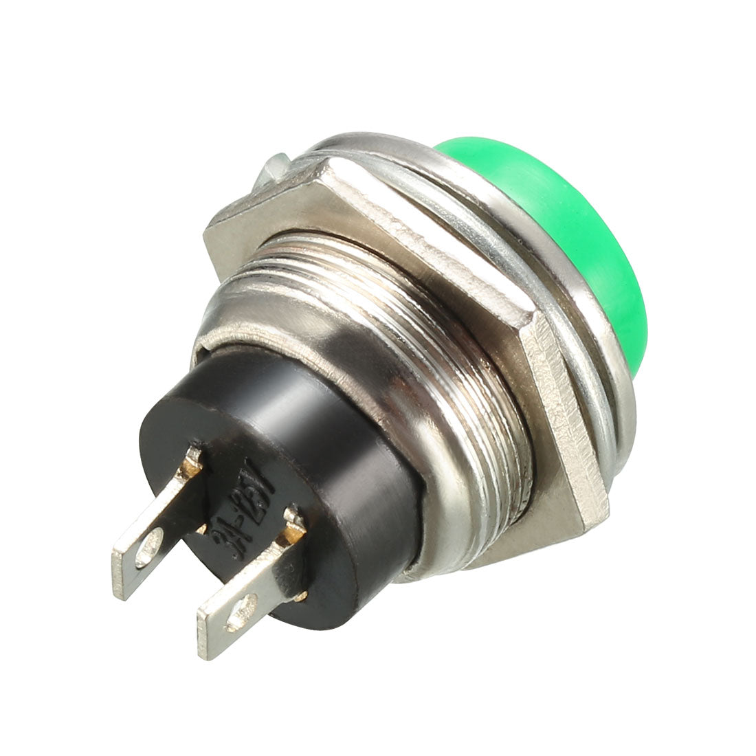 Harfington 16mm Mounting Hole Green Momentary Push Button Switch SPST NO 3pcs