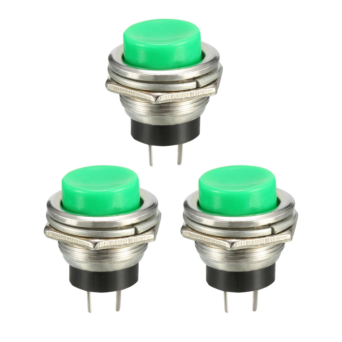 Harfington 16mm Mounting Hole Green Momentary Push Button Switch SPST NO 3pcs