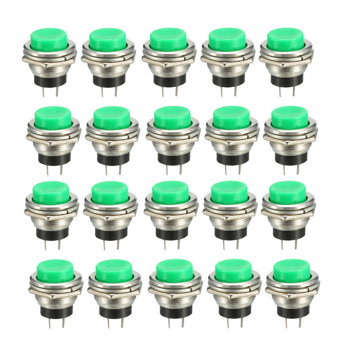 Harfington 16mm Mounting Hole Green Momentary Push Button Switch SPST NO 20pcs