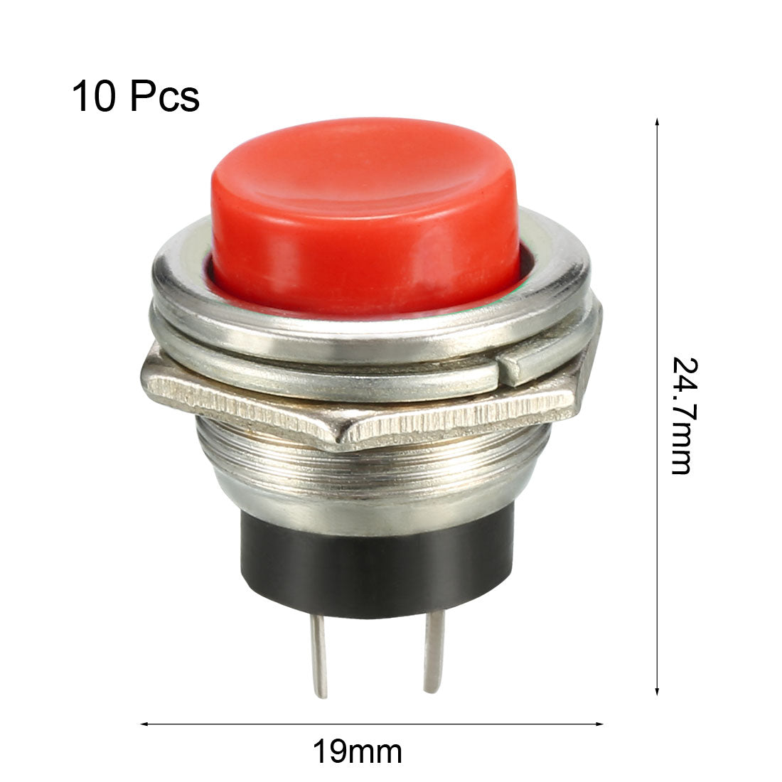 Harfington 16mm Mounting Hole Red Momentary Push Button Switch SPST NO 10pcs