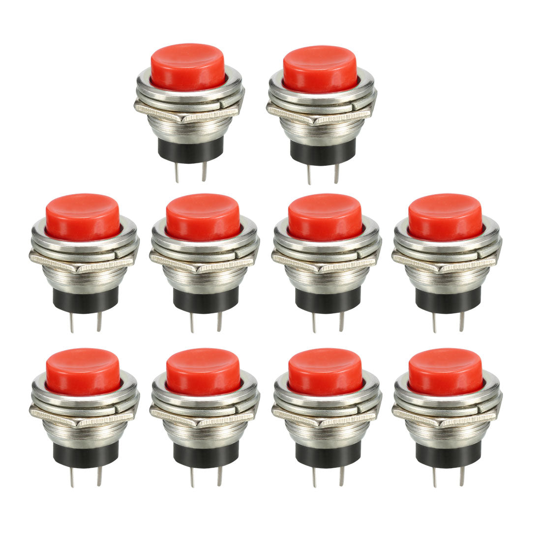 Harfington 16mm Mounting Hole Red Momentary Push Button Switch SPST NO 10pcs