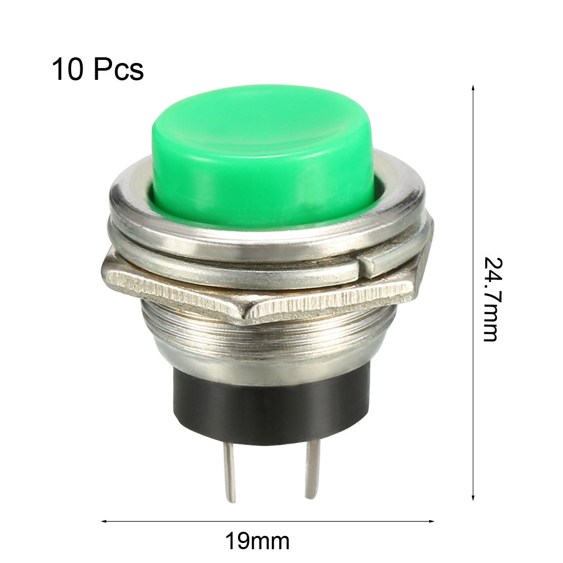 Harfington 16mm Mounting Hole Green Momentary Push Button Switch SPST NO 10pcs