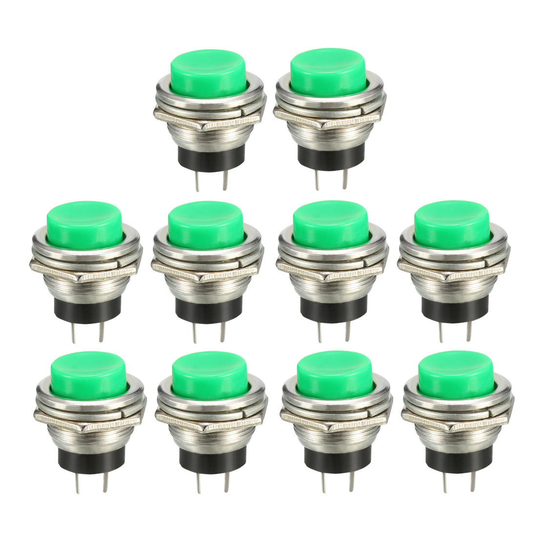 Harfington 16mm Mounting Hole Green Momentary Push Button Switch SPST NO 10pcs