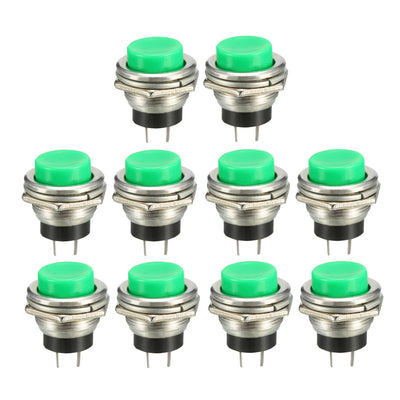 Harfington 16mm Mounting Hole Green Momentary Push Button Switch SPST NO 10pcs