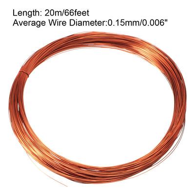 Harfington 0.15mm Dia Magnet Wire Enameled Copper Wire Winding Coil 66' Length Widely Used for Transformers Inductors