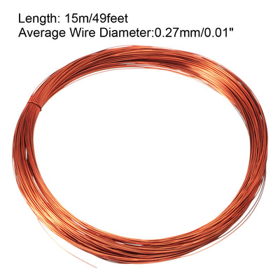 Harfington 0.27mm Dia Magnet Wire Enameled Copper Wire Winding Coil 49' Length Widely Used for Transformers Inductors