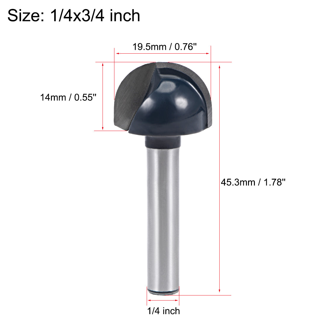 Harfington Router Bit 1/4 Shank 3/4 Cutting Dia. Core Box 2 Flutes Carbide Tip for Carpentry Woodworking Milling Cutter Tool