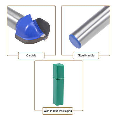 Harfington Router Bit 1/4 Shank 1/2 Cutting Dia. Core Box 2 Flutes Carbide Tip for Carpentry Woodworking Milling Cutter Tool