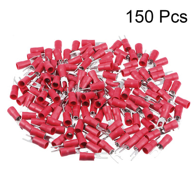 Harfington 150Pcs SV5.5-4S Insulated Fork Spade Wire Connector Electrical Crimp Terminal 12-10AWG Red