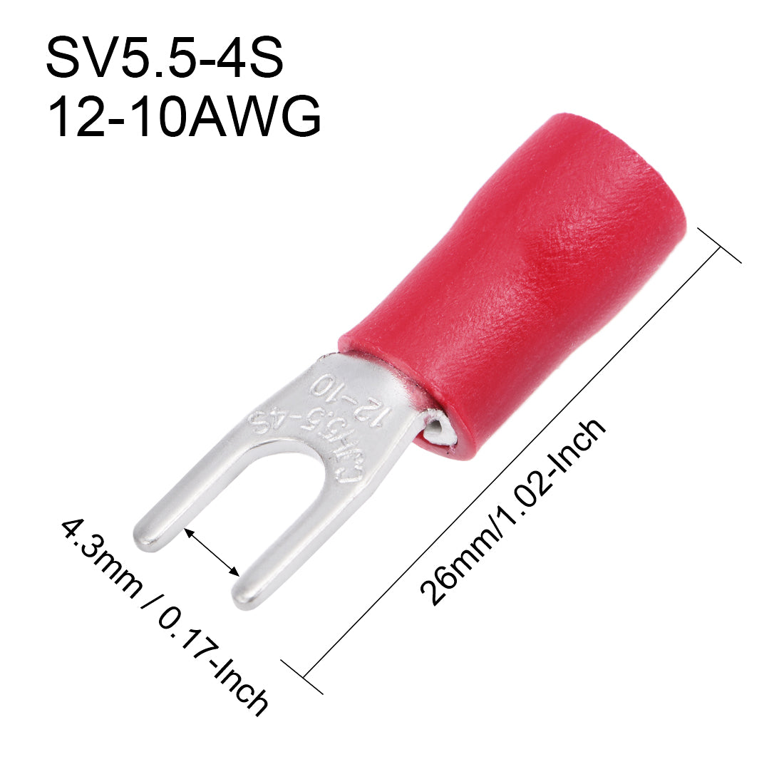 Harfington 150Pcs SV5.5-4S Insulated Fork Spade Wire Connector Electrical Crimp Terminal 12-10AWG Red