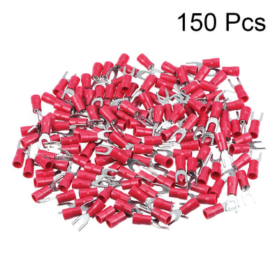 Harfington 150Pcs SV2-4M Insulated Fork Spade Wire Connector Electrical Crimp Terminal 16-14AWG Red